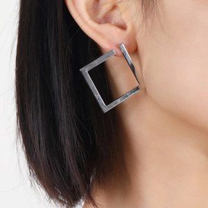 NEW Silver square hoop earrings geometric silver earrings